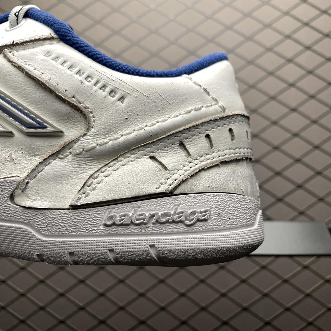 Balenciaga Hamptons Worn-Out Sneaker In White, Dark Blue And Grey Cowskin And Polyester - DopestKickz