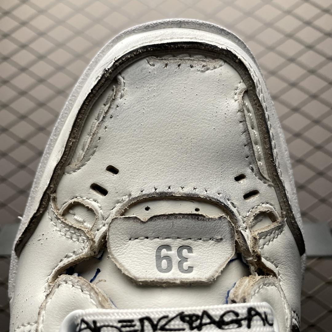 Balenciaga Hamptons Worn-Out Sneaker In White, Dark Blue And Grey Cowskin And Polyester - DopestKickz