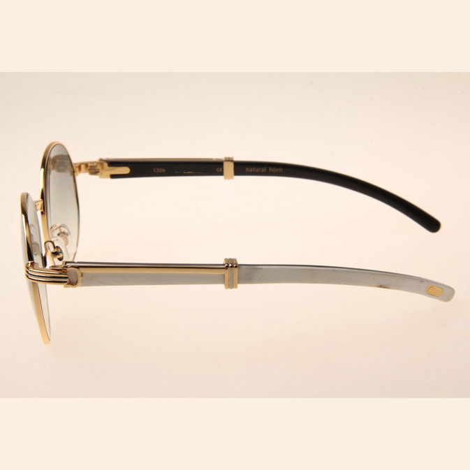 Cartier CT1990-0692 White Mix Black Buffalo Sunglasses In Gold Grey - DopestKickz