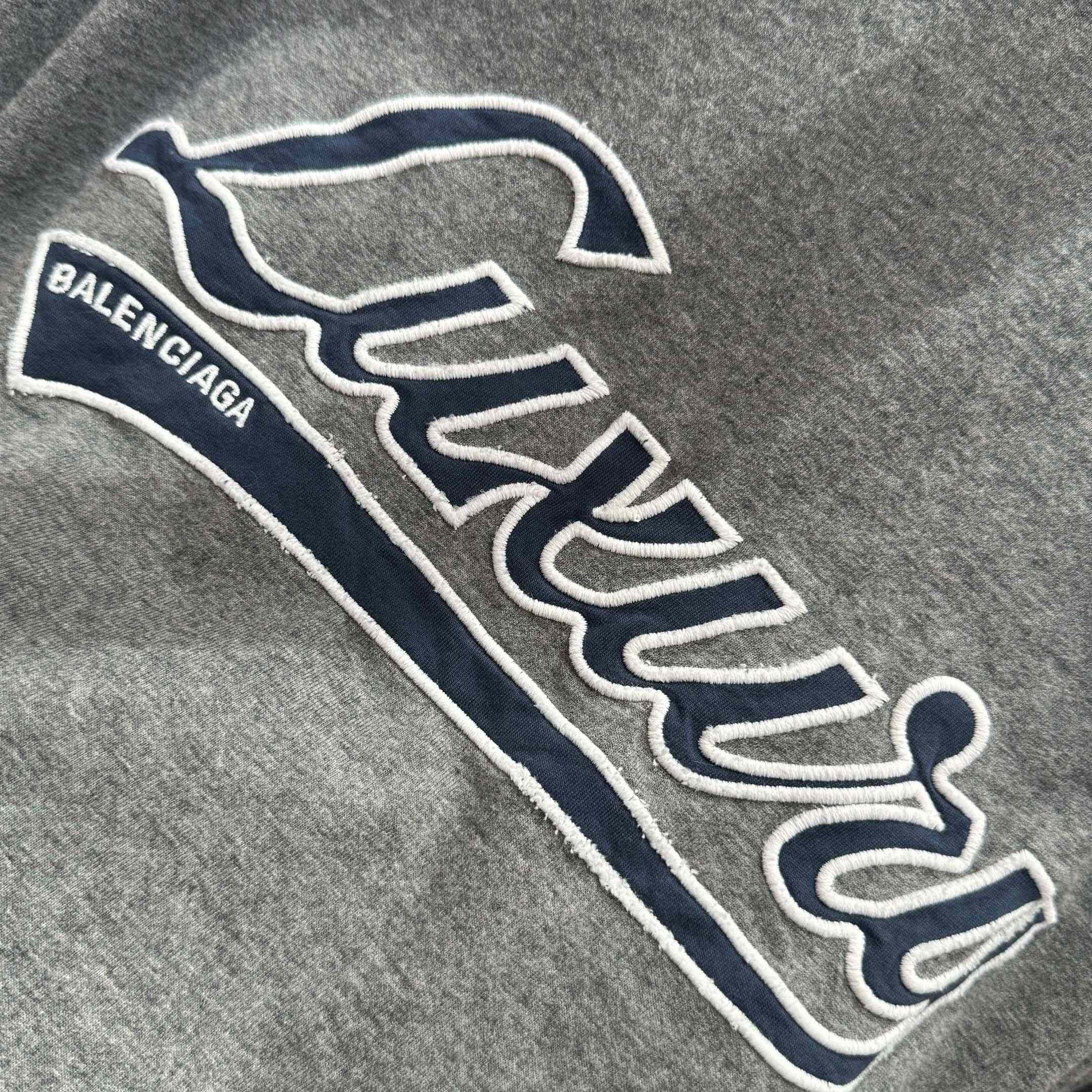 Balenciaga Luxury Script Oversized T-Shirt In Dark Heather Grey And Blue Dry Jersey - DopestKickz