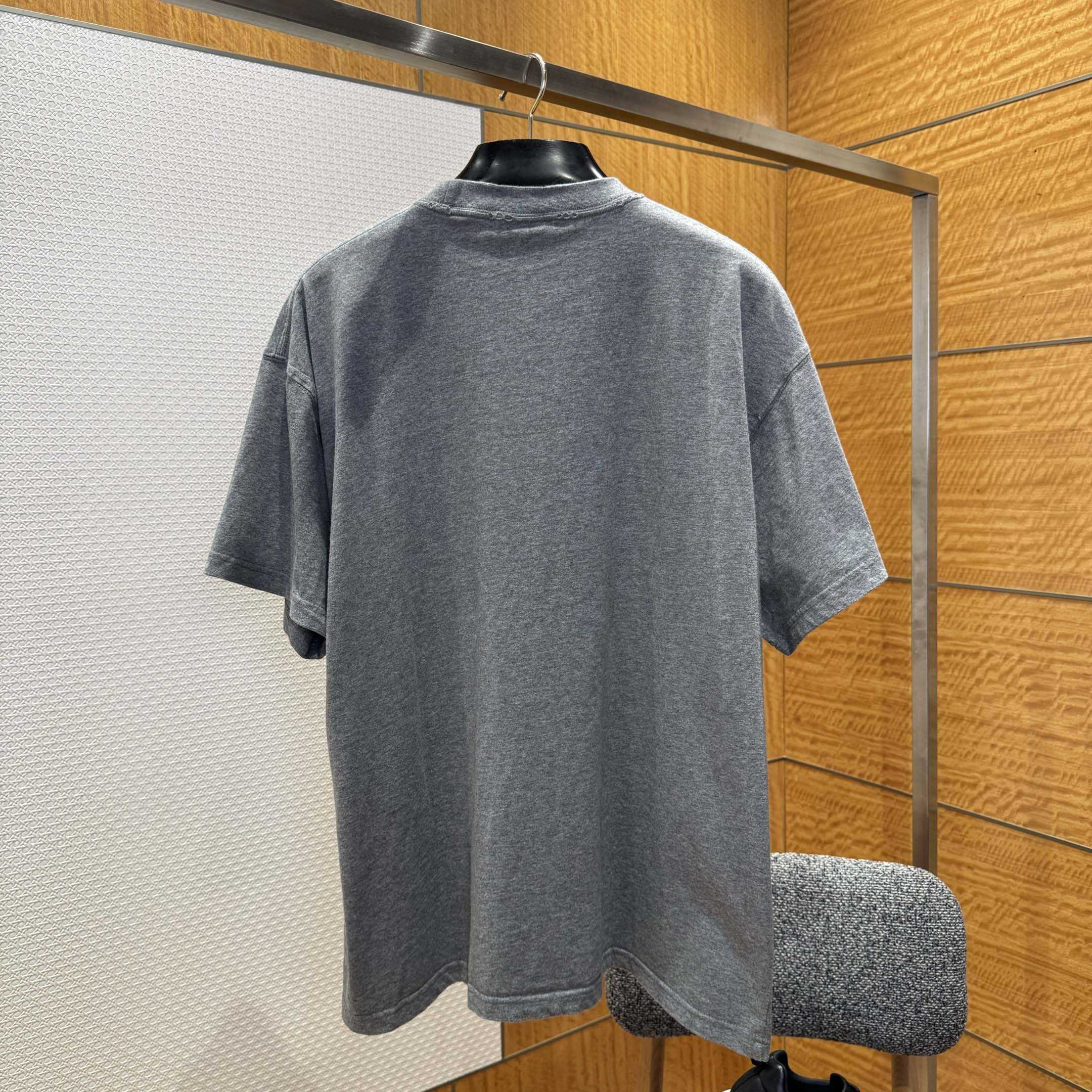 Balenciaga Luxury Script Oversized T-Shirt In Dark Heather Grey And Blue Dry Jersey - DopestKickz