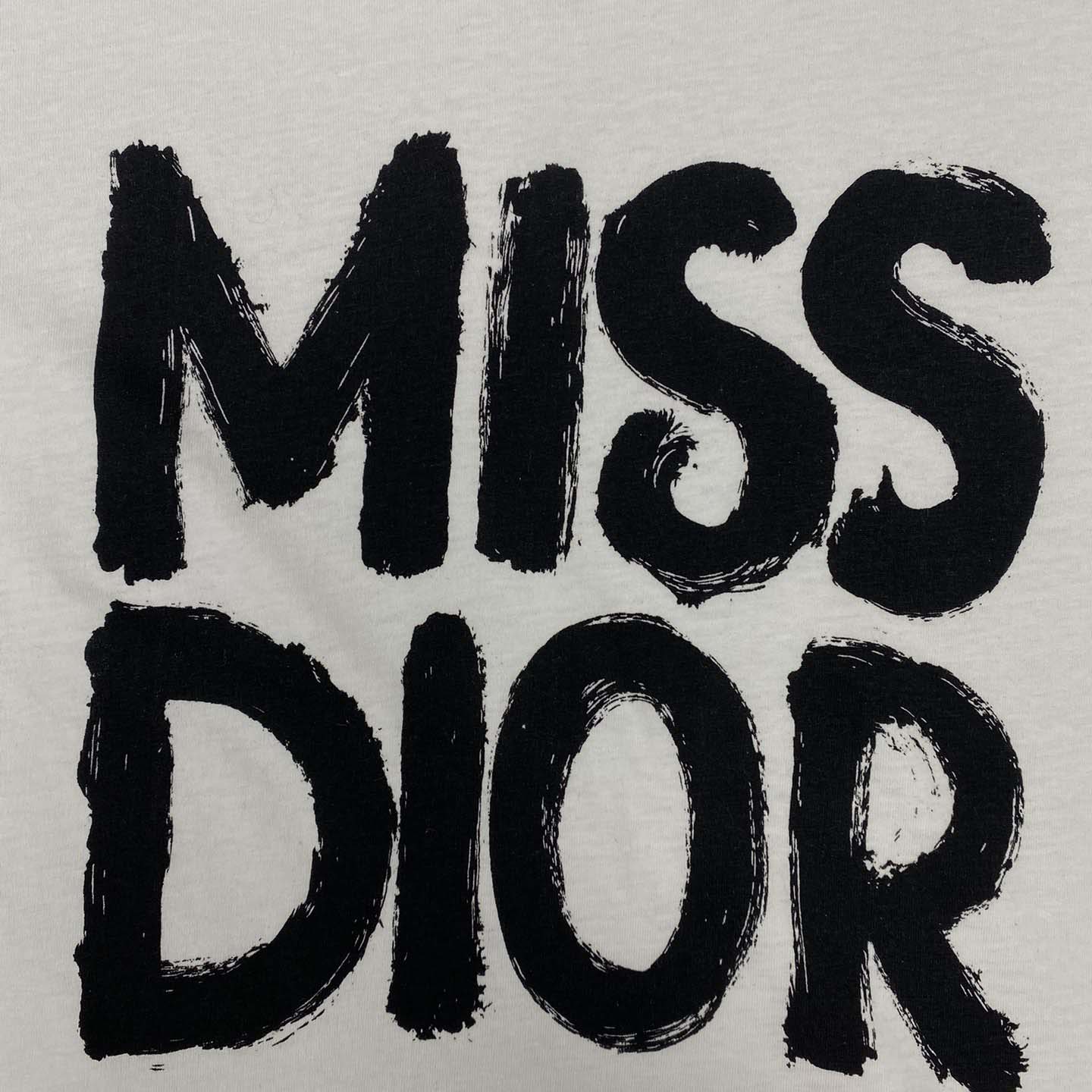Dior T-Shirt White Cotton and Linen Jersey with Red Miss Dior Graffiti Motif - DopestKickz