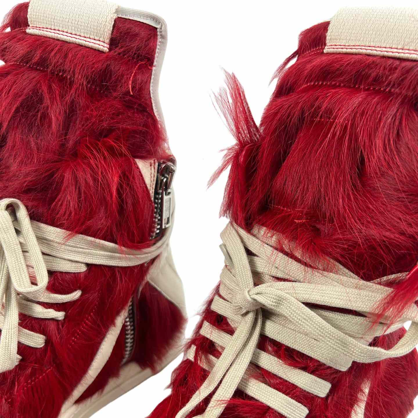 Rick Owens Red & Off-white Geobasket Sneakers - DopestKickz