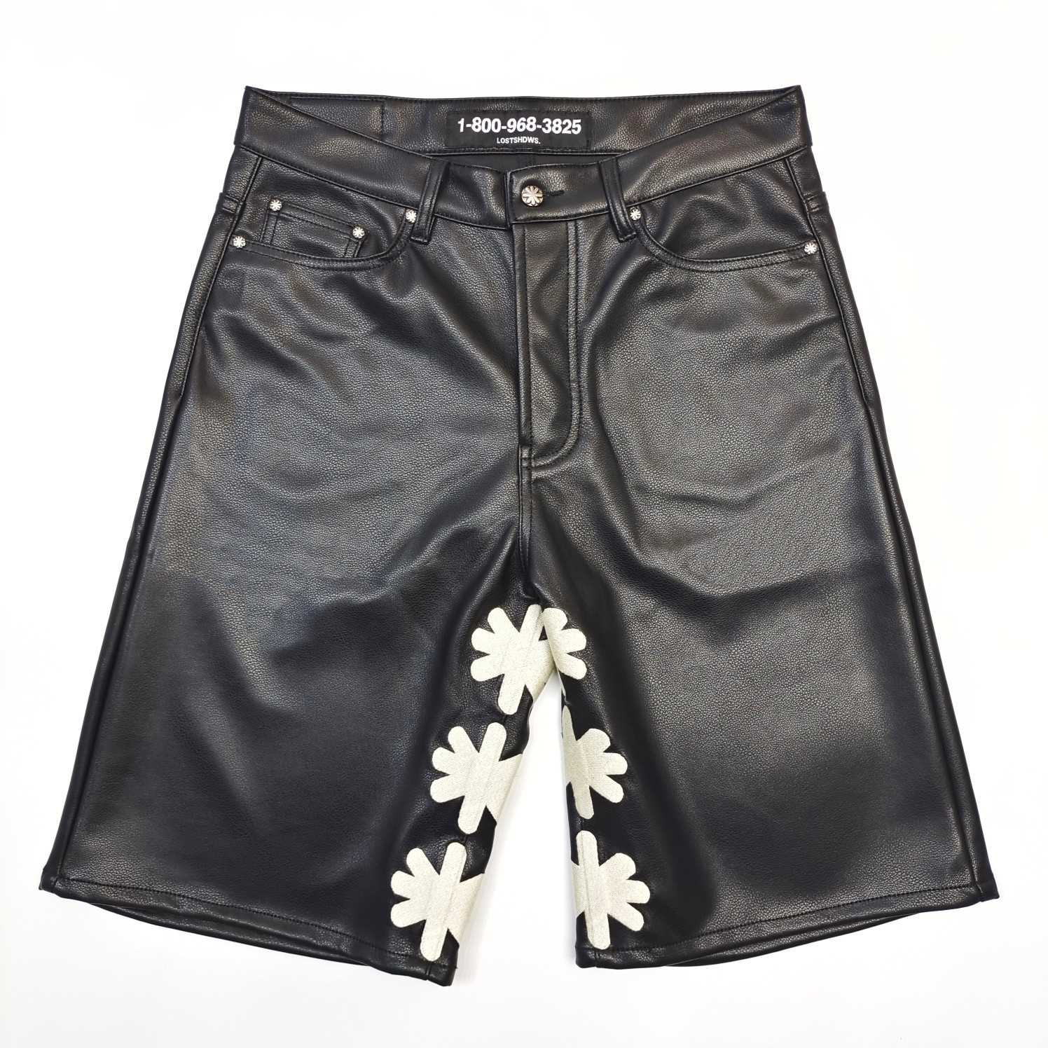 Lost Shadows Leather Shorts "Black/Bone" - DopestKickz