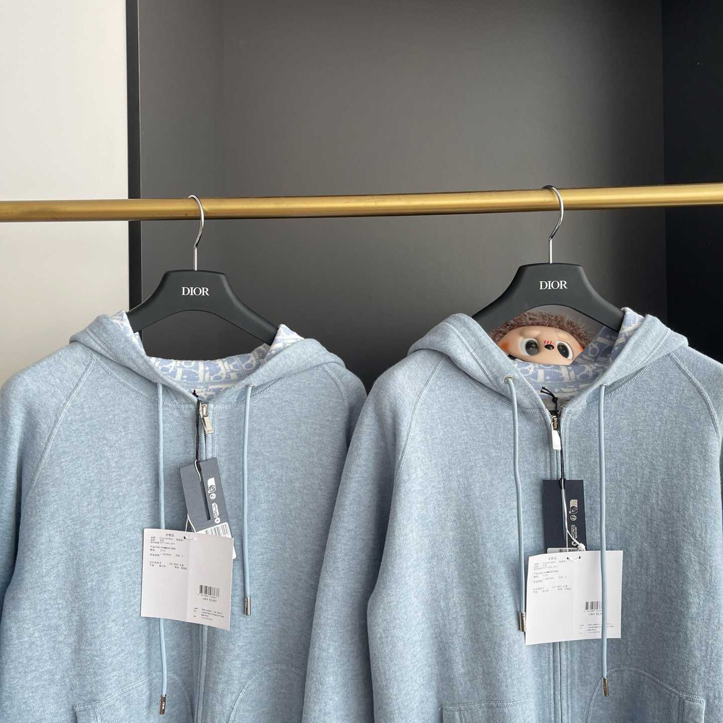 Dior Hooded Track Jacket Blue Cotton and Cashmere Knit  - DopestKickz