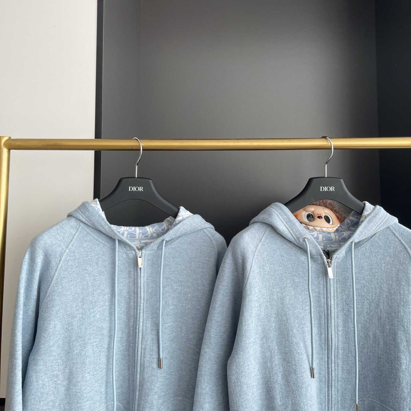 Dior Hooded Track Jacket Blue Cotton and Cashmere Knit  - DopestKickz