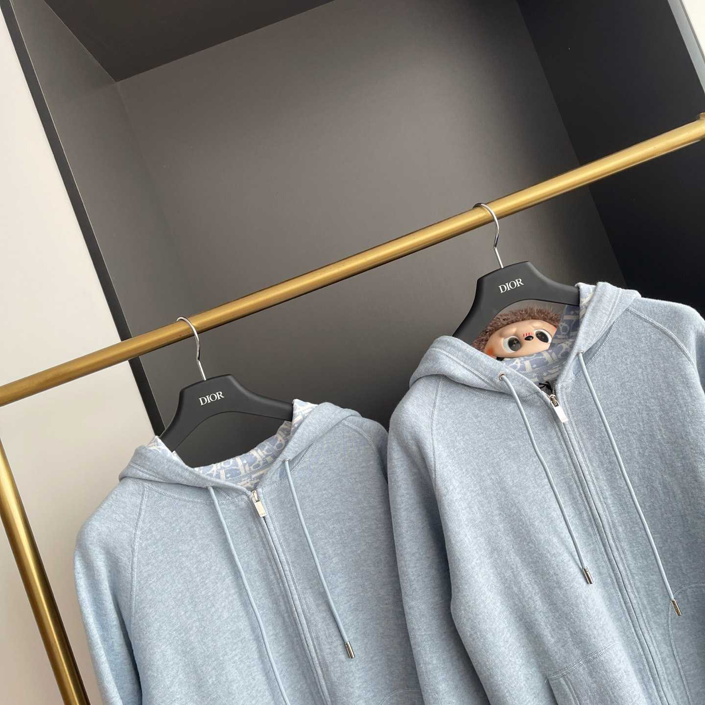 Dior Hooded Track Jacket Blue Cotton and Cashmere Knit  - DopestKickz
