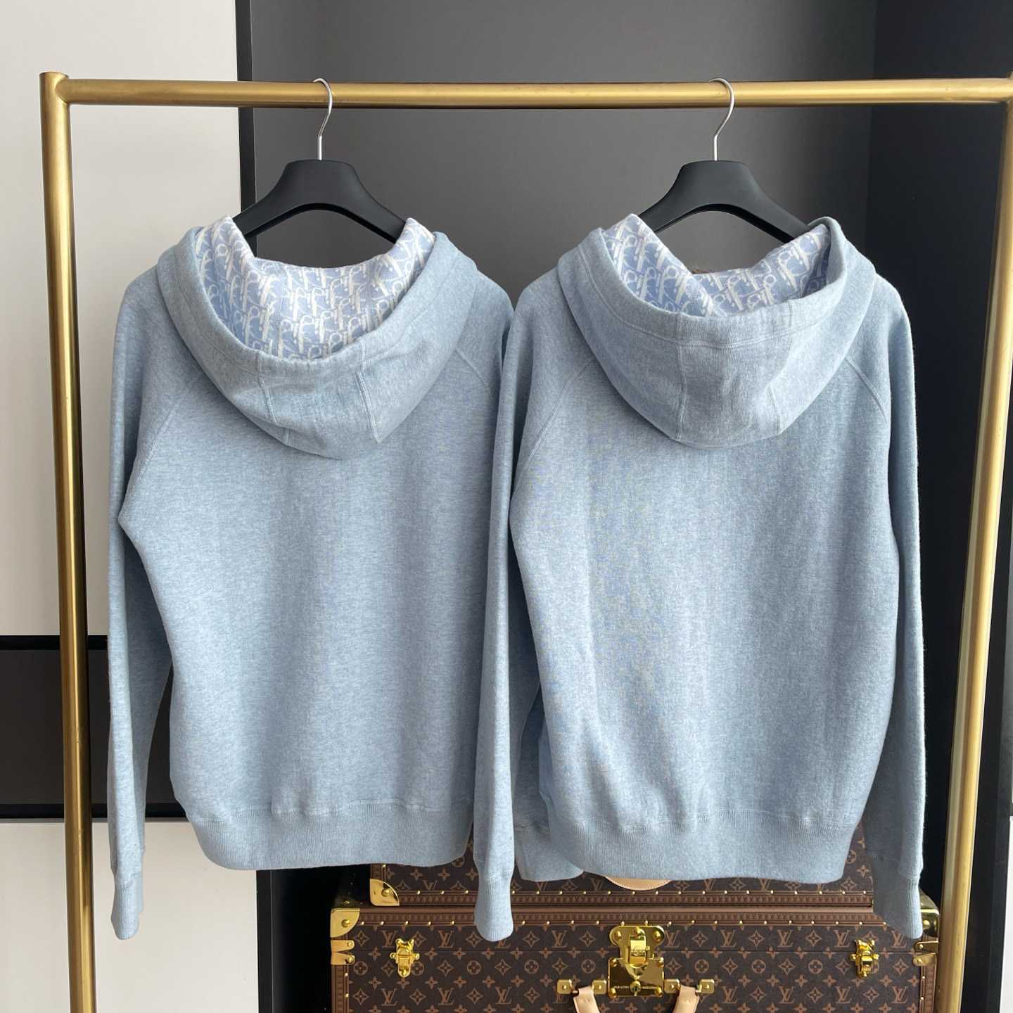Dior Hooded Track Jacket Blue Cotton and Cashmere Knit  - DopestKickz