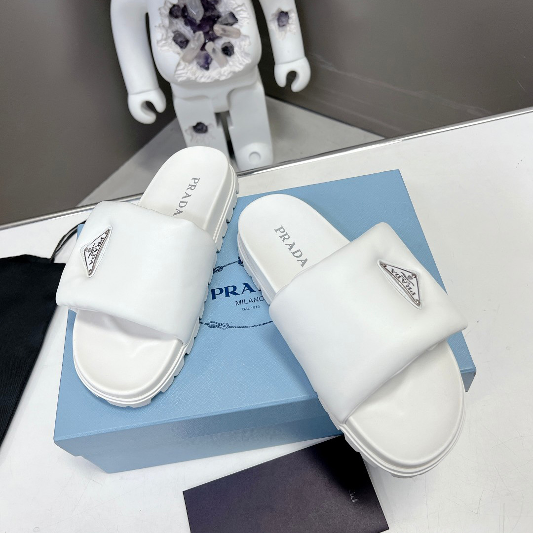 Prada Soft Padded Nappa Leather Slides - DopestKickz